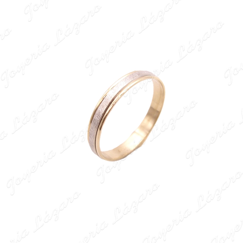 ALIANZA ORO 18KT SEMINUEVA BICOLOR 4MM CENTRO RAYADO                                                