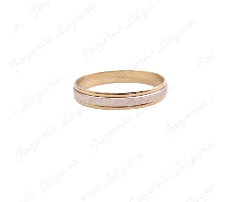 ALIANZA ORO 18KT SEMINUEVA BICOLOR 4MM CENTRO RAYADO