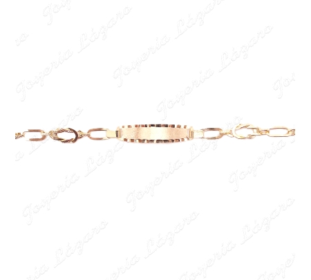 ESCLAVA NIÑ@ ORO 18 KTSESLABONES NUDO 16CM PLACA OVAL MATE FILO GALLON                              