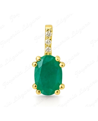COLGANTE ORO 18 KTS ESMERALDA OVAL 6x 4 Y 3 BRILLANTES 1MM H-SI 0.02 C