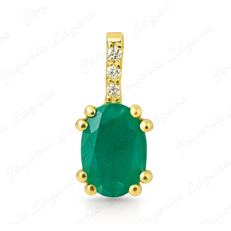 COLGANTE ORO 18 KTS ESMERALDA OVAL 6x 4 Y 3 BRILLANTES 1MM H-SI 0.02 C                              