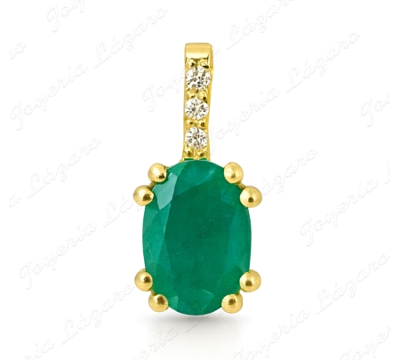 COLGANTE ORO 18 KTS ESMERALDA OVAL 6x 4 Y 3 BRILLANTES 1MM H-SI 0.02 C