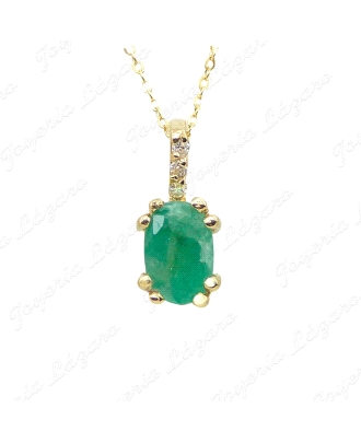COLGANTE ORO 18 KTS ESMERALDA OVAL 6x 4 Y 3 BRILLANTES 1MM H-SI 0.02 C