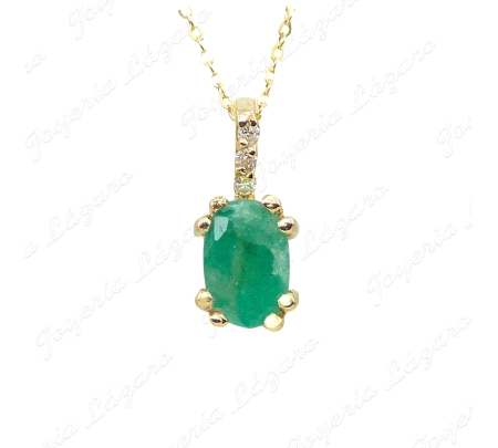 COLGANTE ORO 18 KTS ESMERALDA OVAL 6x 4 Y 3 BRILLANTES 1MM H-SI 0.02 C