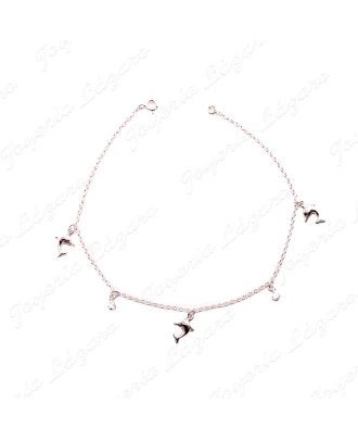 TOBILLERA PLATA DELFINES + CIRCONITAS COLGADAS
