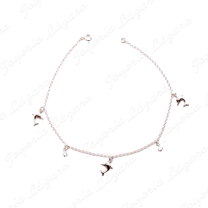 TOBILLERA PLATA DELFINES + CIRCONITAS COLGADAS                                                      