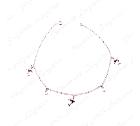 TOBILLERA PLATA DELFINES + CIRCONITAS COLGADAS