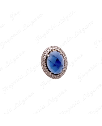 SORTIJA PLATA CIRCO AZUL 4 GARRAS FACETADA ,2 VUELTAS OVAL CIRCONITAS