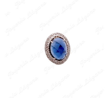 SORTIJA PLATA CIRCO AZUL 4 GARRAS FACETADA ,2 VUELTAS OVAL CIRCONITAS