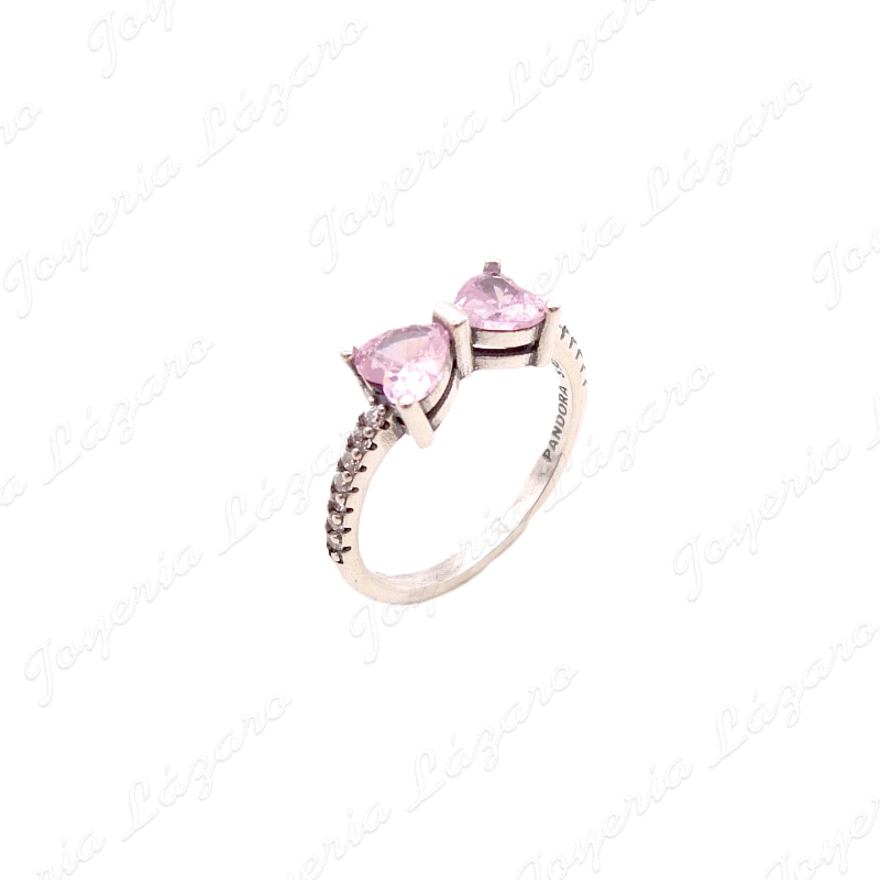 SORTIJA PLATA SOLITARIO DOS CIRCOS GARRAS CORAZONES ROSA + CIRCO CINTO                              