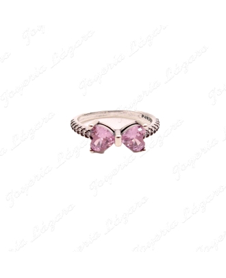 SORTIJA PLATA SOLITARIO DOS CIRCOS GARRAS CORAZONES ROSA + CIRCO CINTO