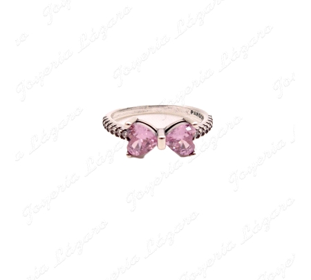 SORTIJA PLATA SOLITARIO DOS CIRCOS GARRAS CORAZONES ROSA + CIRCO CINTO