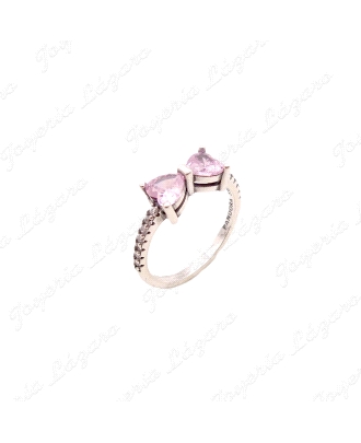 SORTIJA PLATA SOLITARIO DOS CIRCOS GARRAS CORAZONES ROSA + CIRCO CINTO