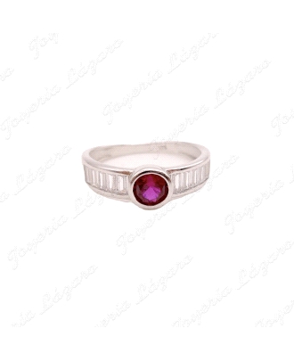 SORTIJA PLATA SOLITARIO CIRCO BAGUETTE CIRCO COLOR CENTRO                                           