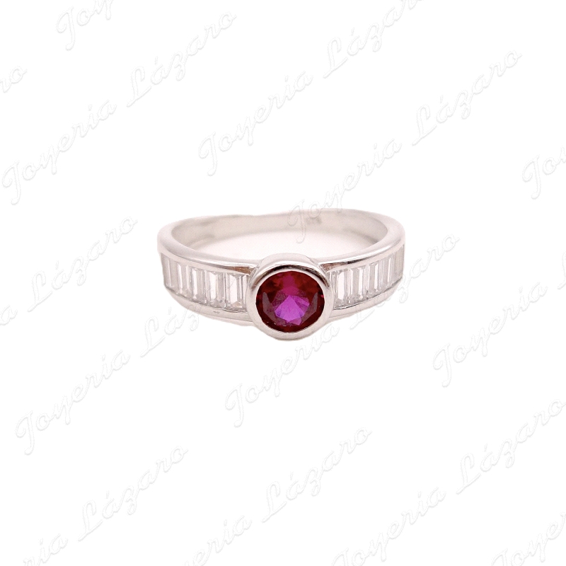 SORTIJA PLATA SOLITARIO CIRCO BAGUETTE CIRCO COLOR CENTRO                                           