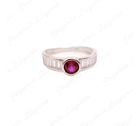 SORTIJA PLATA SOLITARIO CIRCO BAGUETTE CIRCO COLOR CENTRO                                           