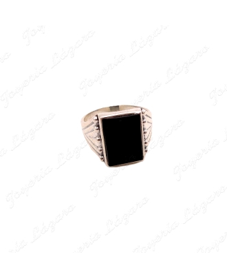 SORTIJA PLATA SELLO PIEDRA NEGRA RECTANGULAS VERTICAL                                               