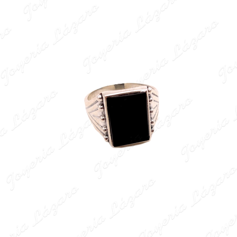 SORTIJA PLATA SELLO PIEDRA NEGRA RECTANGULAS VERTICAL                                               