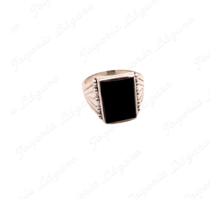 SORTIJA PLATA SELLO PIEDRA NEGRA RECTANGULAS VERTICAL                                               