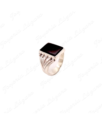 SORTIJA PLATA SELLO PIEDRA NEGRA RECTANGULAS VERTICAL