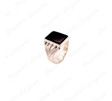 SORTIJA PLATA SELLO PIEDRA NEGRA RECTANGULAS VERTICAL