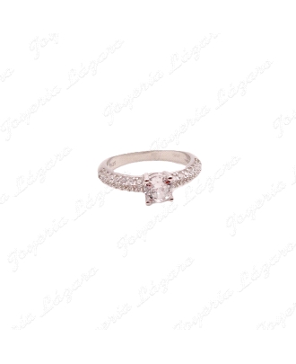 SORTIJA PLATA SOLITARIO CIRCONITA EN 4 GARRAS +CIRCONITAS MEDIO CINTO                               