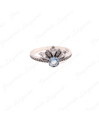 SORTIJA PLATA CORONA CIRCONITAS CUAJO CIRCO GARRAS CELESTE                                          