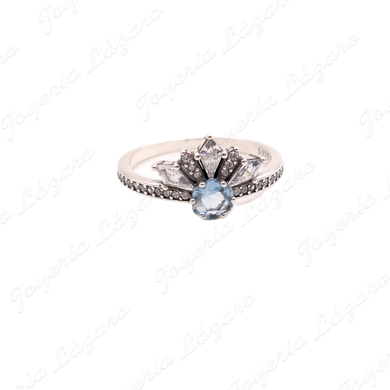 SORTIJA PLATA CORONA CIRCONITAS CUAJO CIRCO GARRAS CELESTE                                          