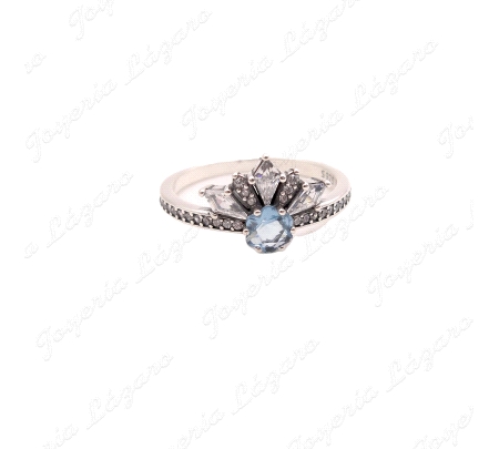 SORTIJA PLATA CORONA CIRCONITAS CUAJO CIRCO GARRAS CELESTE                                          