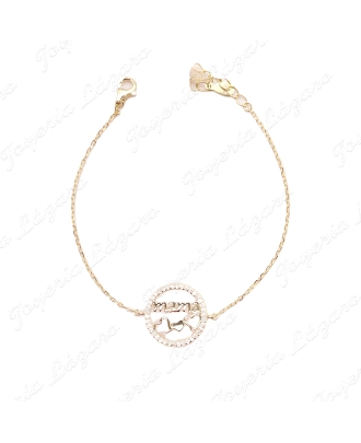 PULSERA PLATA CHAPADA CIRCULO + CORAZONES CIRCONITAS MAMA                                           