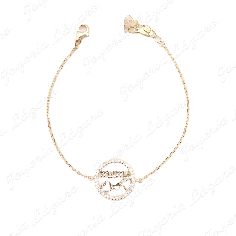 PULSERA PLATA CHAPADA CIRCULO + CORAZONES CIRCONITAS MAMA                                           