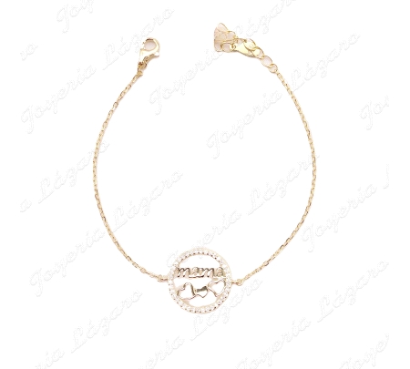 PULSERA PLATA CHAPADA CIRCULO + CORAZONES CIRCONITAS MAMA