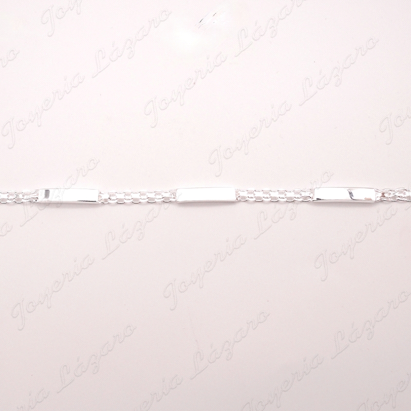 PULSERA PLATA BARBADA 5MM+3 PLACAS LISAS                                                            
