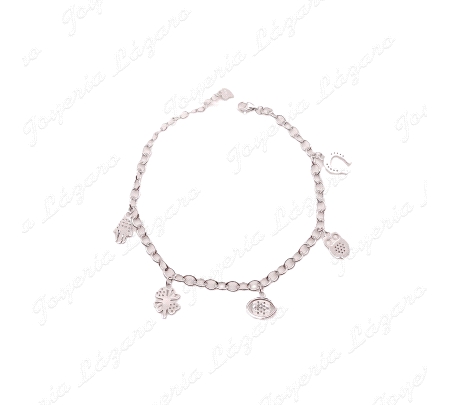PULSERA PLATA SUERTE, BUHO,TREBOL,HERRADURA,M. FATIMA, O. TURCO                                     