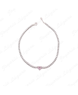 PULSERA PLATA CIRCONITAS RIBIER + CIRCO CORAZON CENTRO ROSA                                         