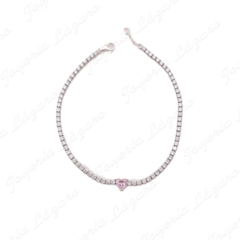PULSERA PLATA CIRCONITAS RIBIER + CIRCO CORAZON CENTRO ROSA                                         