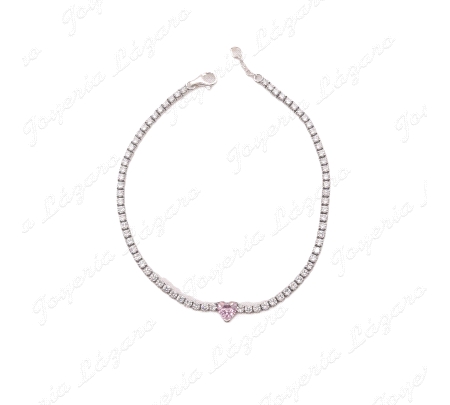 PULSERA PLATA CIRCONITAS RIBIER + CIRCO CORAZON CENTRO ROSA                                         