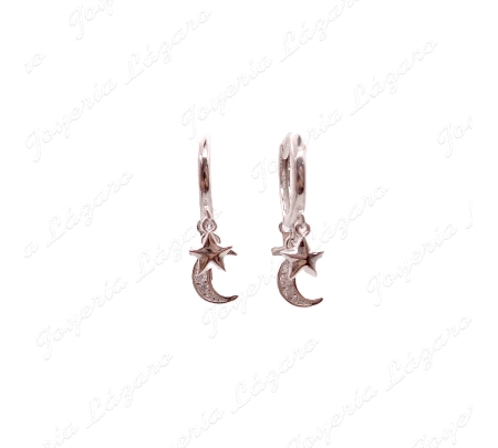 PEND. AROS PLATA MOTIVOS COLGADOS LUNA, CRUZ Y ESTRELLA