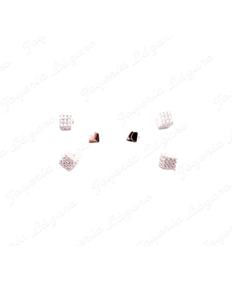 PEND. PLATA JUEGO 3 PARES MINI CUBOS CIRCONITAS