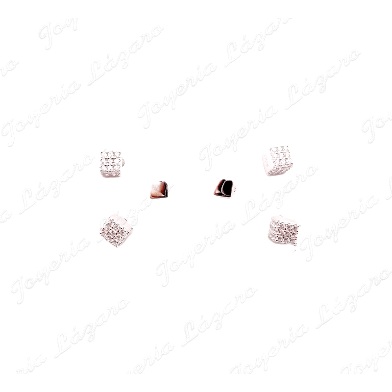 PEND. PLATA JUEGO 3 PARES MINI CUBOS CIRCONITAS                                                     