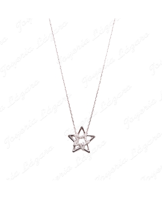 GARGANTILLA PLATA DOBLE ESTRELLA CIRCONITAS                                                         