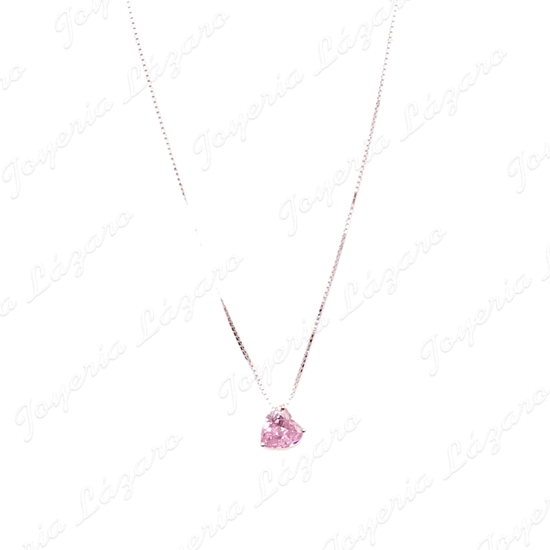 GARGANTILLA PLATA CORAZON PIEDRA CIRCONITA  ROSA/BLANCO 3 GARRAS                                    