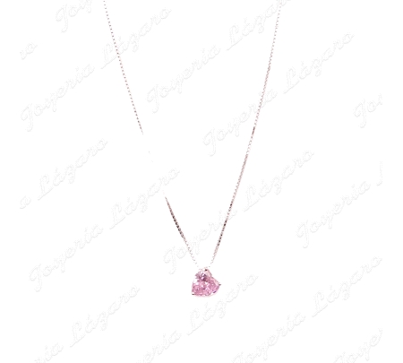 GARGANTILLA PLATA CORAZON PIEDRA CIRCONITA ROSA/BLANCO 3 GARRAS