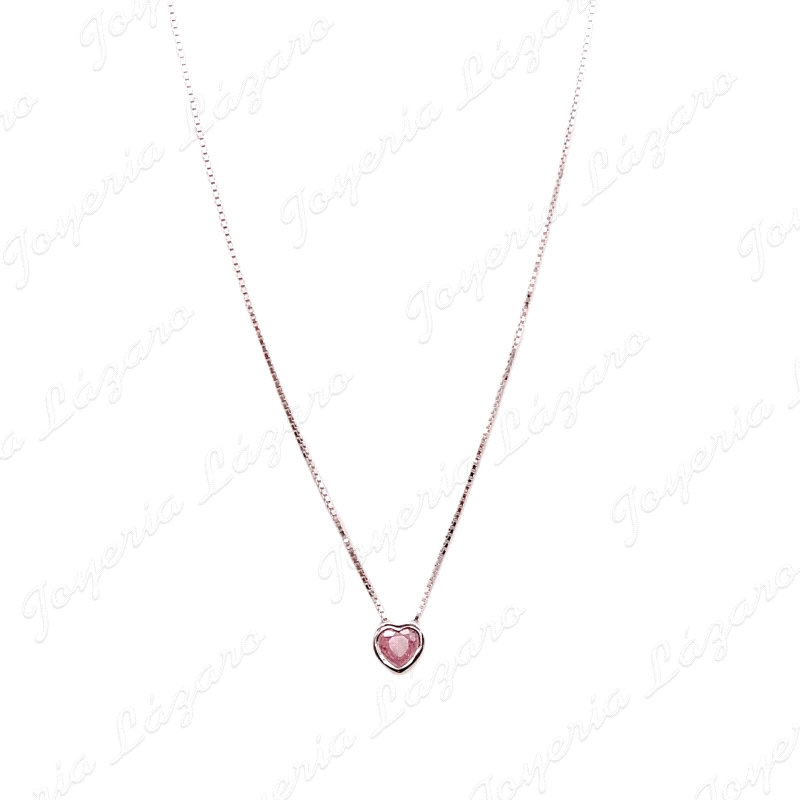 GARGANTILLA PLATA CORAZON PIEDRA CIRCONITA ROSA BOCEL                                               