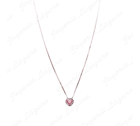 GARGANTILLA PLATA CORAZON PIEDRA CIRCONITA ROSA BOCEL