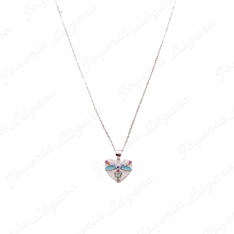 GARGANTILLA PLATA CORAZON CON  LIBELULA COLORES                                                     