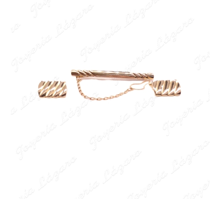 GEMELOS+PILLACORBATAS ORO 18KT RECTANGULAR