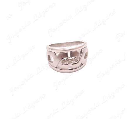 SORTIJA ORO 18KT BLANCO SEMINUEVA MATE BRILLO 3 CIRCONITAS