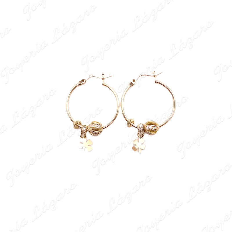 PEND. AROS ORO 14KTS OCASION TUBO 1.5MMX21MM INT.  2MOTIVOS+1TREBOL                                 