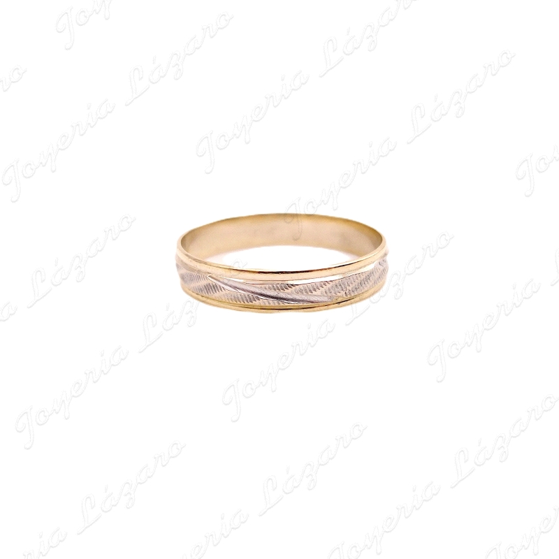 ALIANZA ORO 18KT SEMINUEVA BICOLOR 4MM CENTRO TALLADO OBLICUO                                       